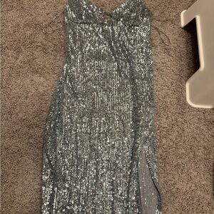 Topshop Strapless Silver Sequin Dress